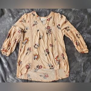 WOMENS blu pepper blouse flowy cowgirl American floral lace small oversized